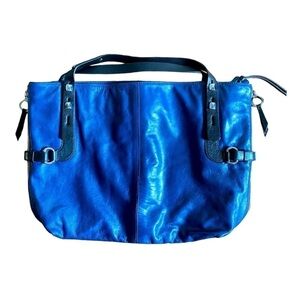 FRANCESCO BIASIA Leather Tote Cobalt Blue w/ Black Accents 21x15x4 (GUC)